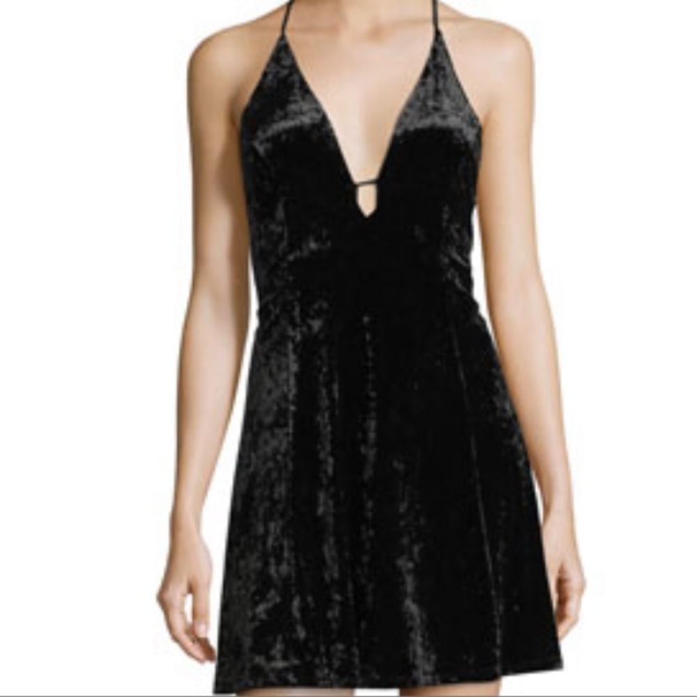 ASTR “Faye” Black Velvet Halter mini dress